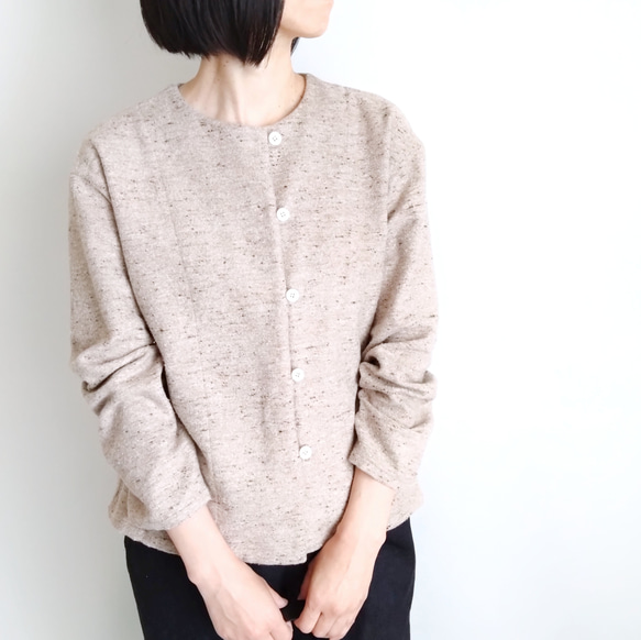 再販！× 10  新！ジャズネップコットンツイードのトップ  ベージュ 1枚目の画像