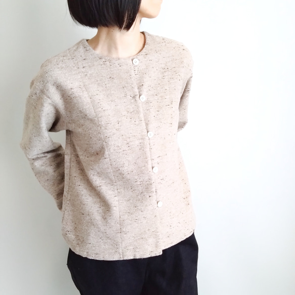 再販！× 10  新！ジャズネップコットンツイードのトップ  ベージュ 3枚目の画像