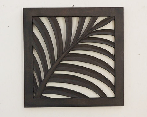 椰子の葉のレリーフ 40cm x 40cm アート ウッドレリーフ 木彫り