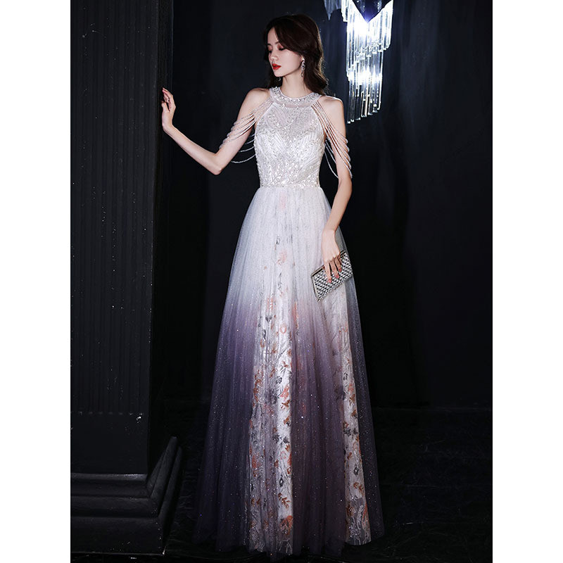 紫 オフショルダー ロング カラードレス 綺麗 韓国風 ウェディング パーティー 演奏会 二次会 HL097