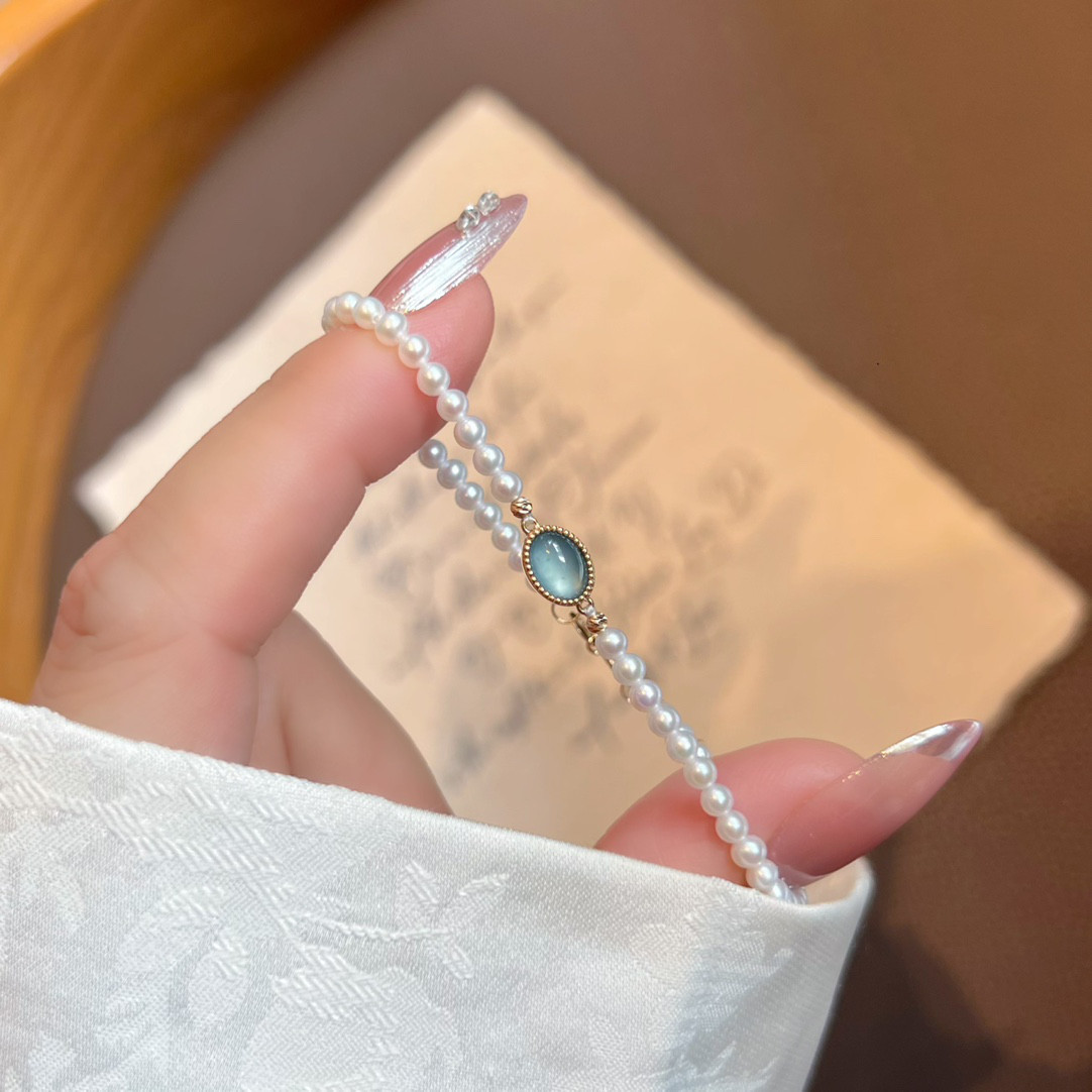 天然翡翠パールブレスレットk18 5111