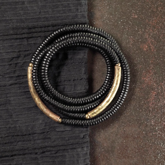 ◤ Refined ◢  黒檀ビーズ マルチレイヤーブレスレット