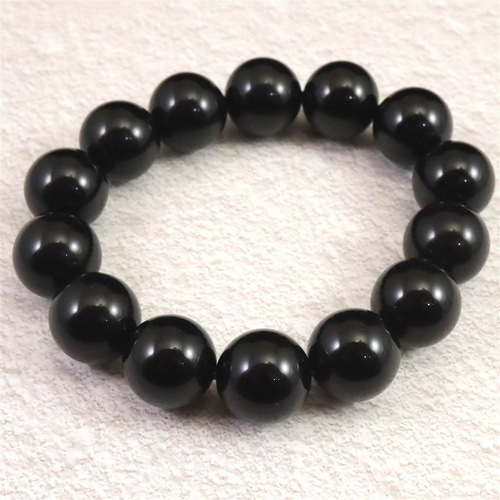 ちえ！モリオン　⑦ チベット産 天然モリオン水晶(4A) 16mm玉 ブレスレット 84.11g #83377