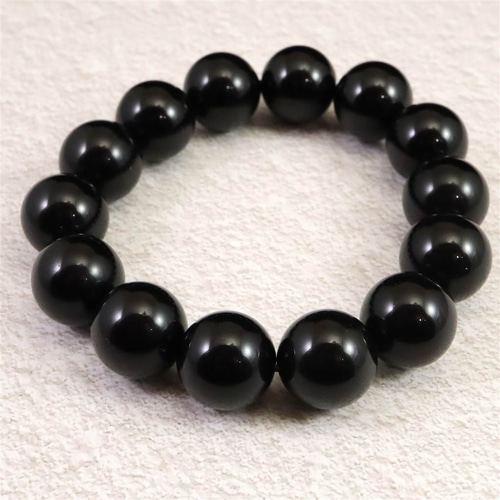 ひっさしぶりのモリオンたん！チベットラサ産たん！ チベット産 天然モリオン水晶(4A) 16mm玉 ブレスレット 84.11g #83377