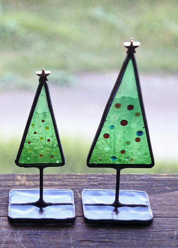 ツリーのミニオブジェ 置物 ステンドグラス クリスマス X'mas サンタクロース 4枚目の画像