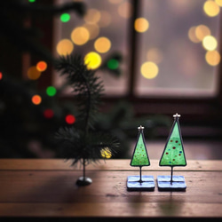 ツリーのミニオブジェ 置物 ステンドグラス クリスマス X'mas サンタクロース 2枚目の画像