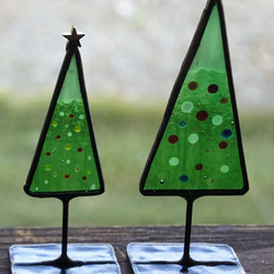 ツリーのミニオブジェ 置物 ステンドグラス クリスマス X'mas サンタクロース 5枚目の画像