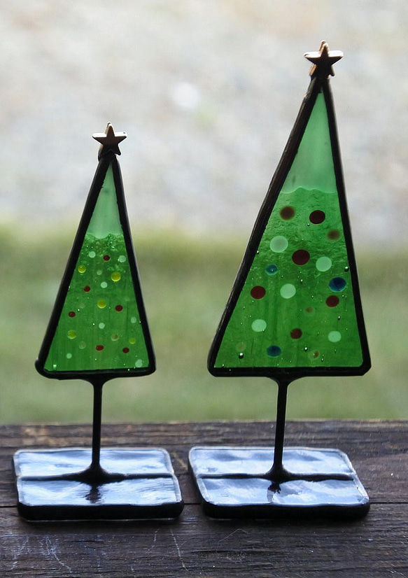 ツリーのミニオブジェ 置物 ステンドグラス クリスマス X'mas サンタクロース 5枚目の画像