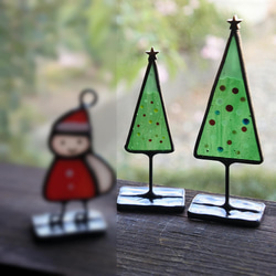 ツリーのミニオブジェ 置物 ステンドグラス クリスマス X'mas サンタクロース 6枚目の画像