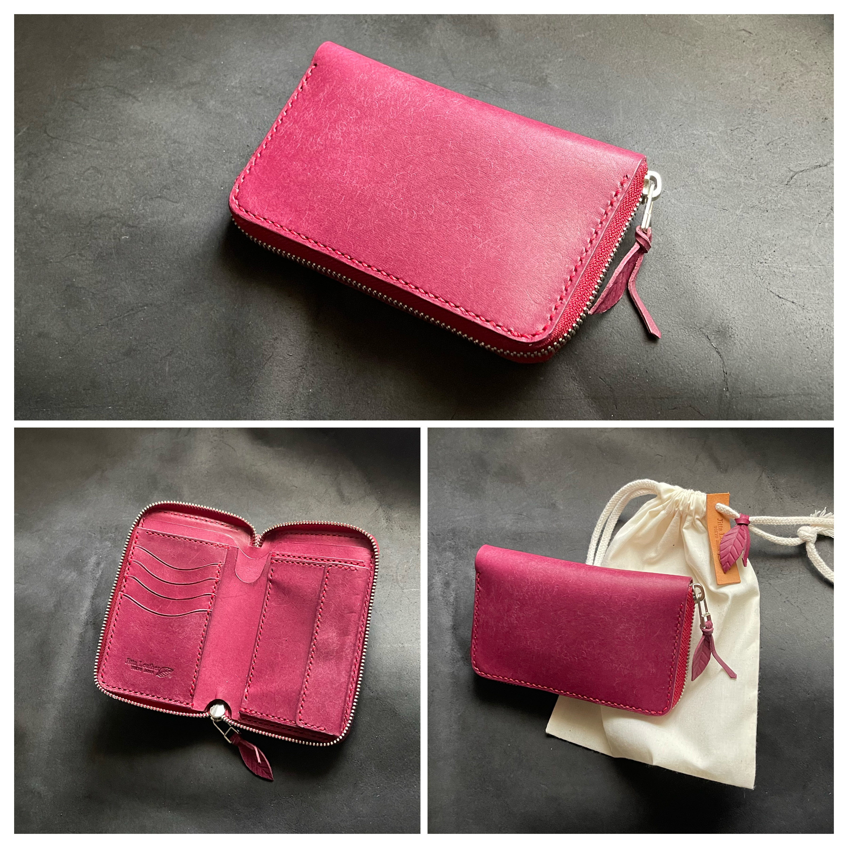 ラウンドファスナーミドルウォレット ラズベリー