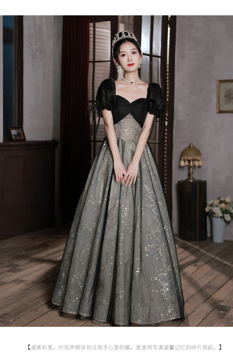 黒 半袖 オフショルダー きらきら ロング カラードレス 韓国風 ​ウェディング パーティー 演奏会 二次会 AK191