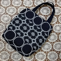 ミナペルホネン ランチトート　アネモネ×タンバリン ランチトートバッグ風ミニトートバッグ＊タンバリン×アネモネ ネイビー