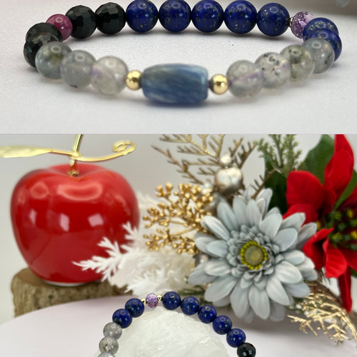 天然石ブレスレット カイヤナイトインフックサイト×アイスラピス