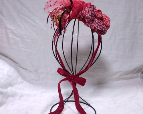 七五三　七五三髪飾り　顎紐付き ヘッドドレス　リメイク髪飾り　SP01 34】七五三 赤顎紐リボン付き 髪飾り ヘッドドレス 雛祭り 成人式 慶事