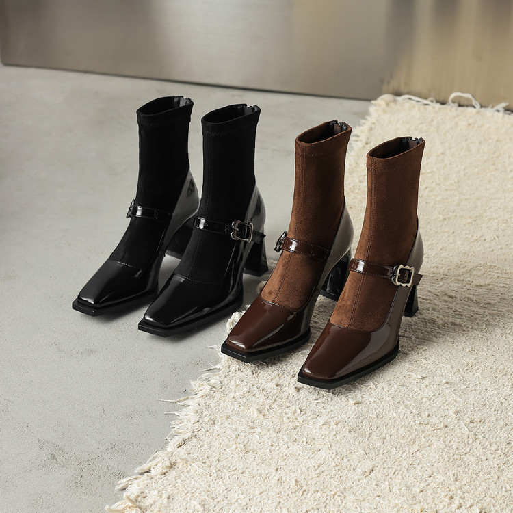 25AW新作レディースファッションハイヒールスリムブーツ角型トゥ ベルト付き太ももヒール22-24.5cm#1258