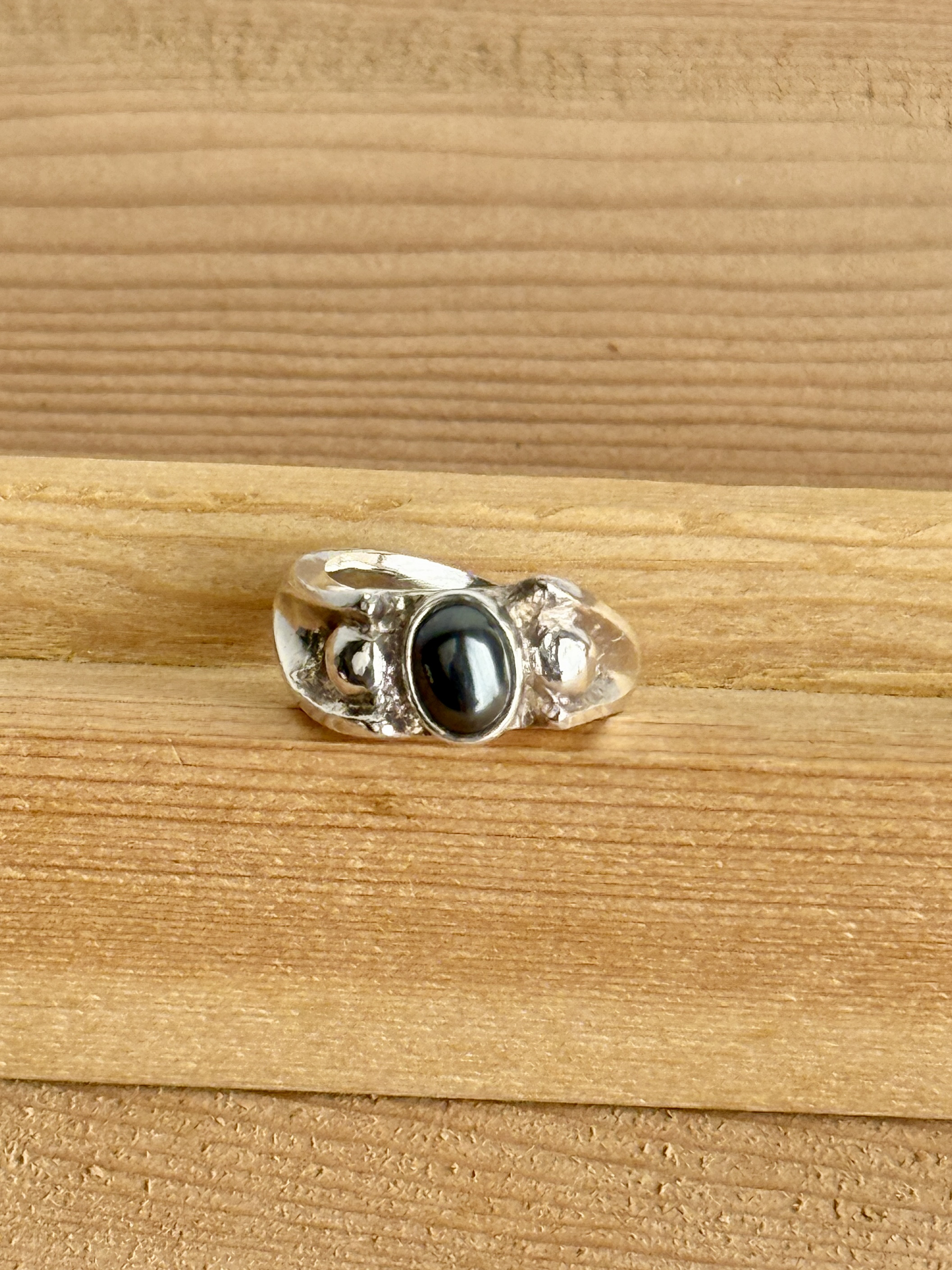 純銀ヘマタイト変形リング