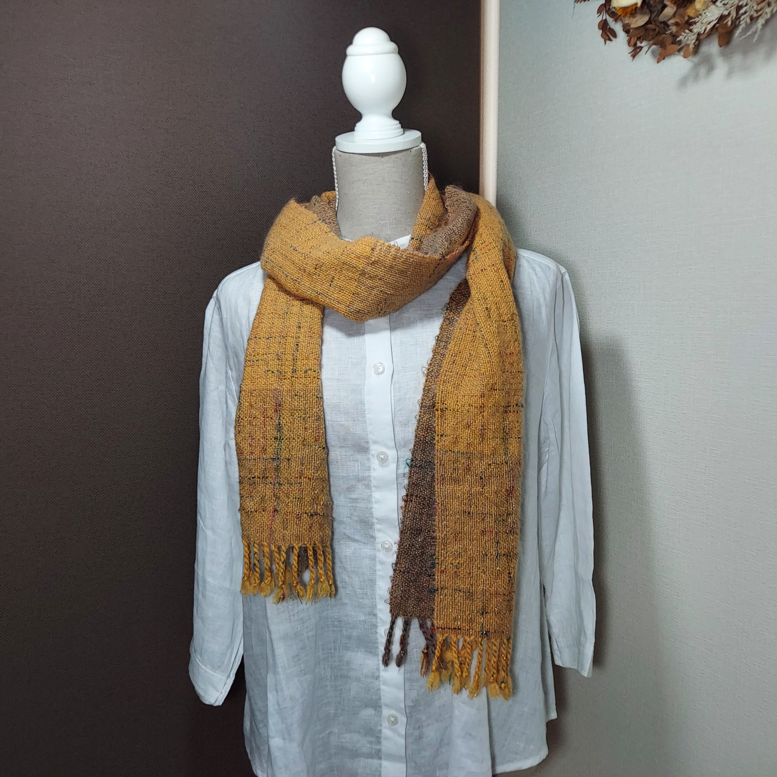 手織り　薄軽ふわふわモヘアマフラー　作品25068