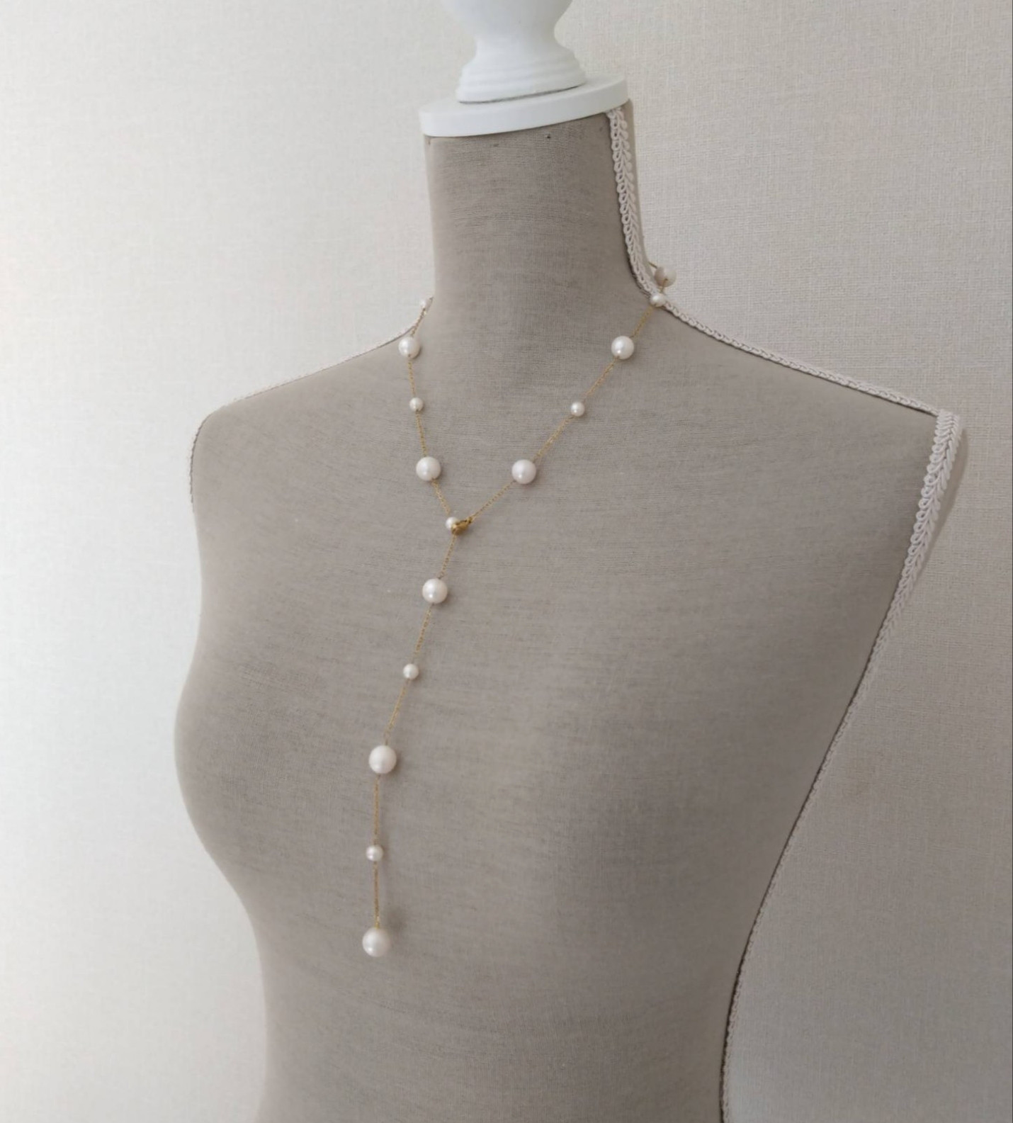 「新作」淡水パールのステーションネックレス Y字ネックレス