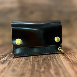 国産ヌメ革・丘染めブラック茶芯｜ショートトラッカーウォレット｜手