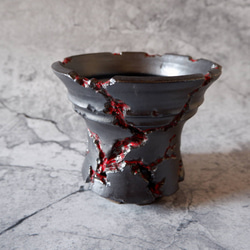 5.5号艶流紋黒Bloodyスリット鉢320　塊根植物　多肉植物　アガベ　盆栽　植木鉢　作家鉢　沖縄 1枚目の画像
