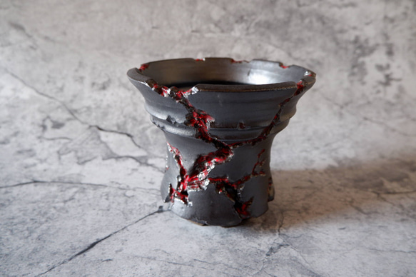 5.5号艶流紋黒Bloodyスリット鉢320　塊根植物　多肉植物　アガベ　盆栽　植木鉢　作家鉢　沖縄 1枚目の画像