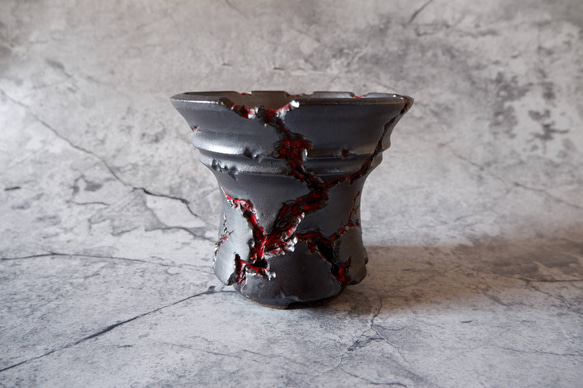 5.5号艶流紋黒Bloodyスリット鉢320　塊根植物　多肉植物　アガベ　盆栽　植木鉢　作家鉢　沖縄 3枚目の画像