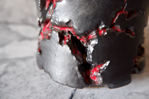 5.5号艶流紋黒Bloodyスリット鉢320　塊根植物　多肉植物　アガベ　盆栽　植木鉢　作家鉢　沖縄 2枚目の画像