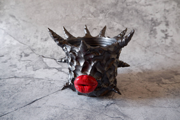 4号艶流紋黒棘マダム鉢321　塊根植物　多肉植物　アガベ　盆栽　植木鉢　作家鉢　鉢皿　沖縄 1枚目の画像