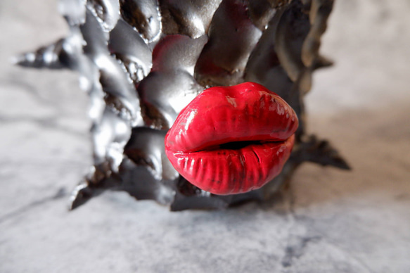 4号艶流紋黒棘マダム鉢321　塊根植物　多肉植物　アガベ　盆栽　植木鉢　作家鉢　鉢皿　沖縄 2枚目の画像