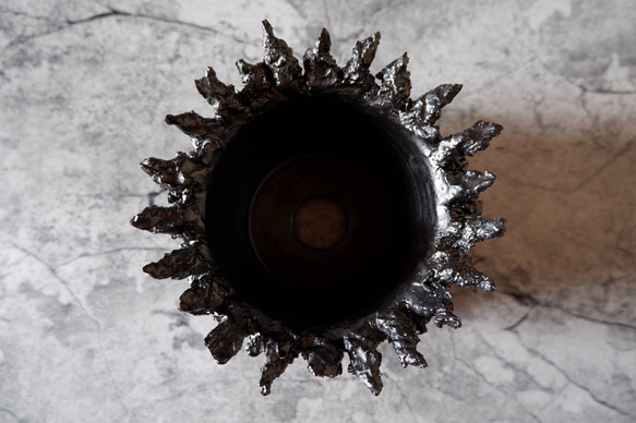 4.5号艶流紋黒鬼マダム鉢322　塊根植物　多肉植物　アガベ　盆栽　植木鉢　作家鉢　鉢皿　沖縄 5枚目の画像