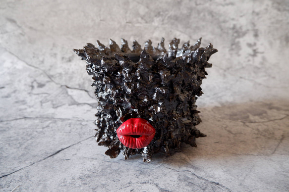 4.5号艶流紋黒鬼マダム鉢322　塊根植物　多肉植物　アガベ　盆栽　植木鉢　作家鉢　鉢皿　沖縄 1枚目の画像