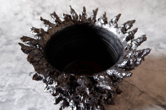 4.5号艶流紋黒鬼マダム鉢322　塊根植物　多肉植物　アガベ　盆栽　植木鉢　作家鉢　鉢皿　沖縄 4枚目の画像