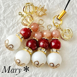 1903　グァバクォーツ×インペリアルロードナイト×ホワイトオニキス　天然石　お守り　ストラップ　王冠　チャーム 3枚目の画像