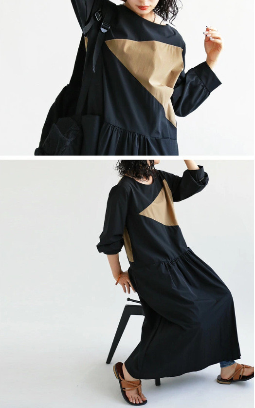 秋冬レディースカラーブロックルーズワンピース【返品・交換可】品質最優先25-493