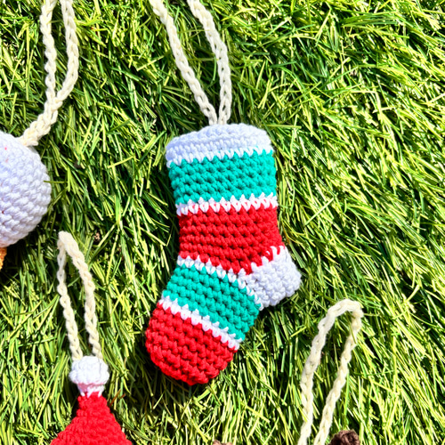 かぎ針編みのクリスマスオーナメント【5点セット】ツリー飾り サンタ