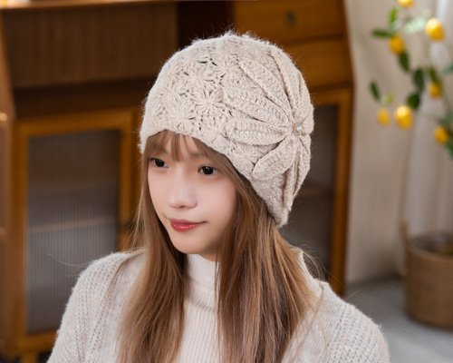 専用 手編み 【Lady's】オシャレな帽子 ベージュ ニット帽・ビーニー