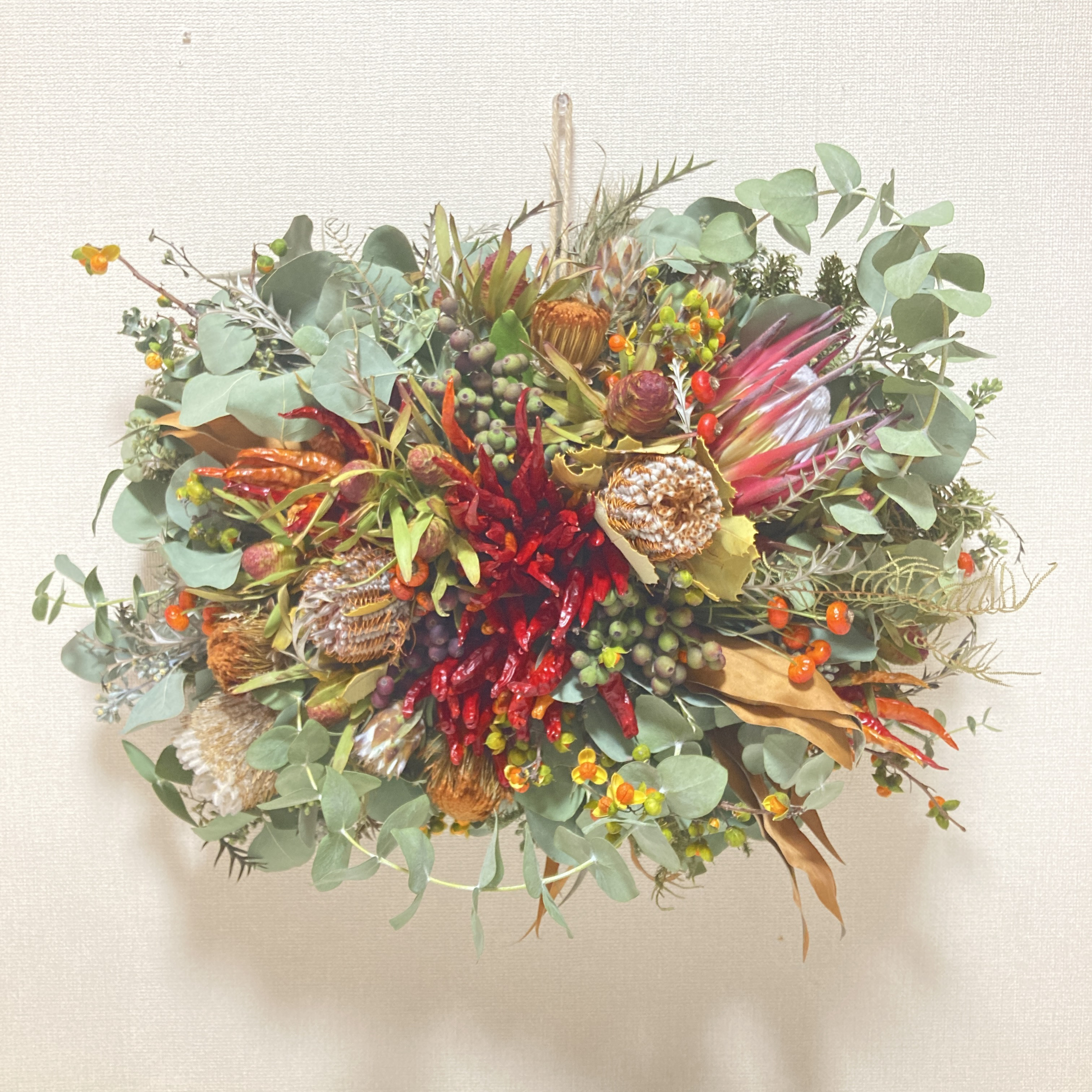 創作スワッグ　プロテア＆バンクシア　スクエア