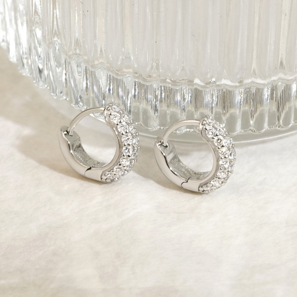 ラウンドパヴェフープピアス E171H25929-W（4週間発送） 6枚目の画像