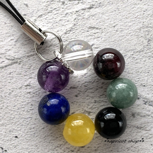 災難除け 七色天然石ストラップ/チャーム 円環～艶華～ バッグチャーム