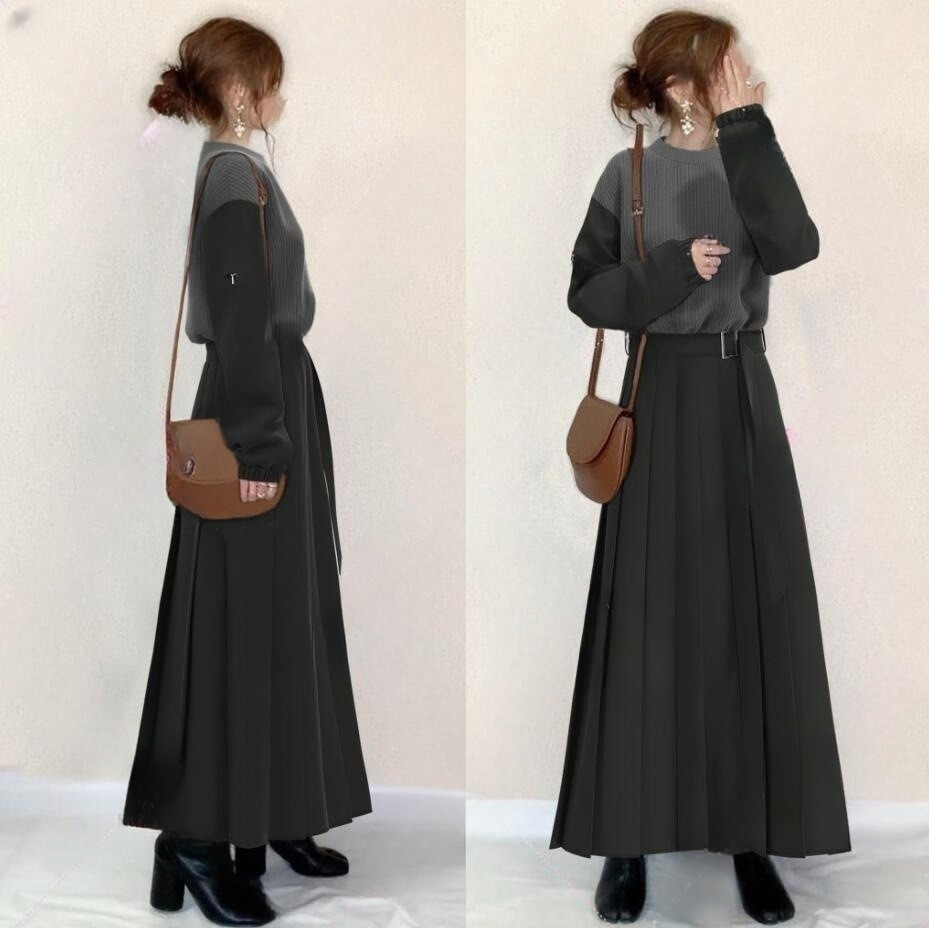 秋冬レディースクルーネックロングスリーブワンピース【返品・交換可】品質最優先25-496