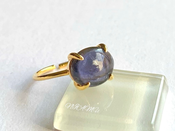 【リング】天然石アイオライト　7～11号　Silver925・18KGP仕上げ　ハンドメイド 1枚目の画像