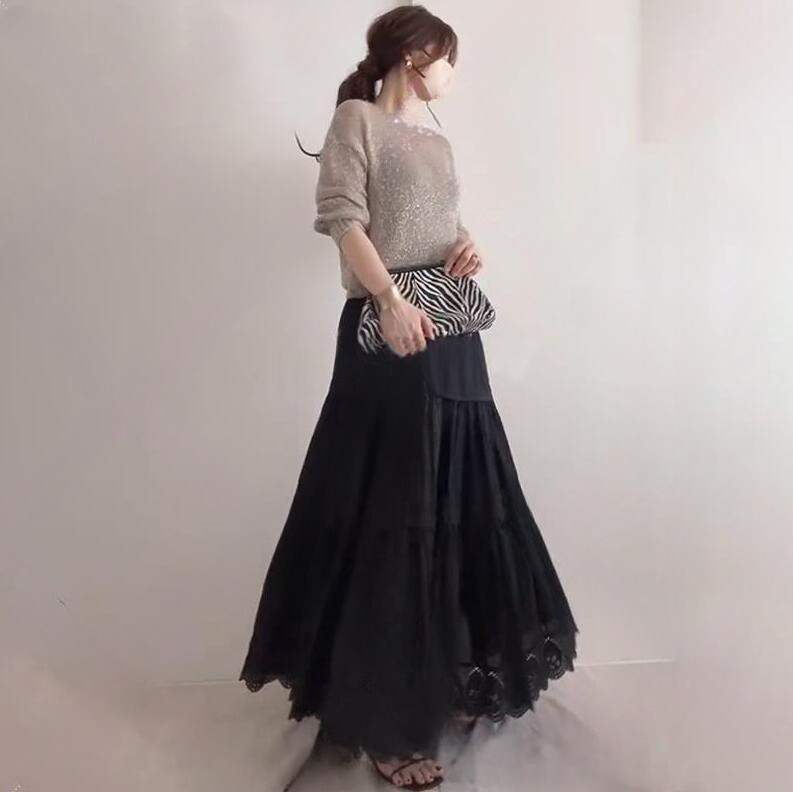 秋レディースウールトップス＋レースリボンハーフスカート【返品・交換可】品質最優先25-497