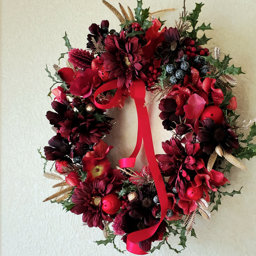 ワインカラーのクリスマスリース*約29cm*『Creema限定』 リース まあ