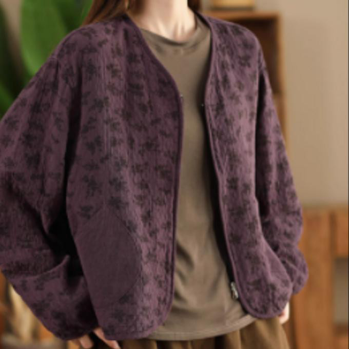 秋冬のレトロコットンプリントコート女性長袖カーディガンアウター