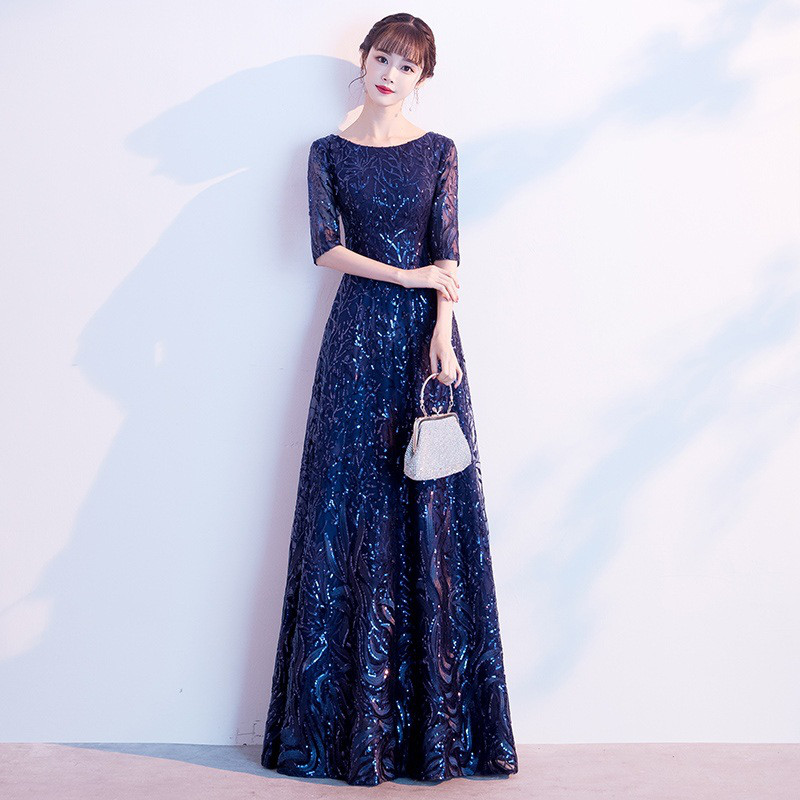 ゴールド 赤 青 ロング キラキラ カラードレス エレガント韓国風 ウェディング パーティー 演奏会 二次会 AK216