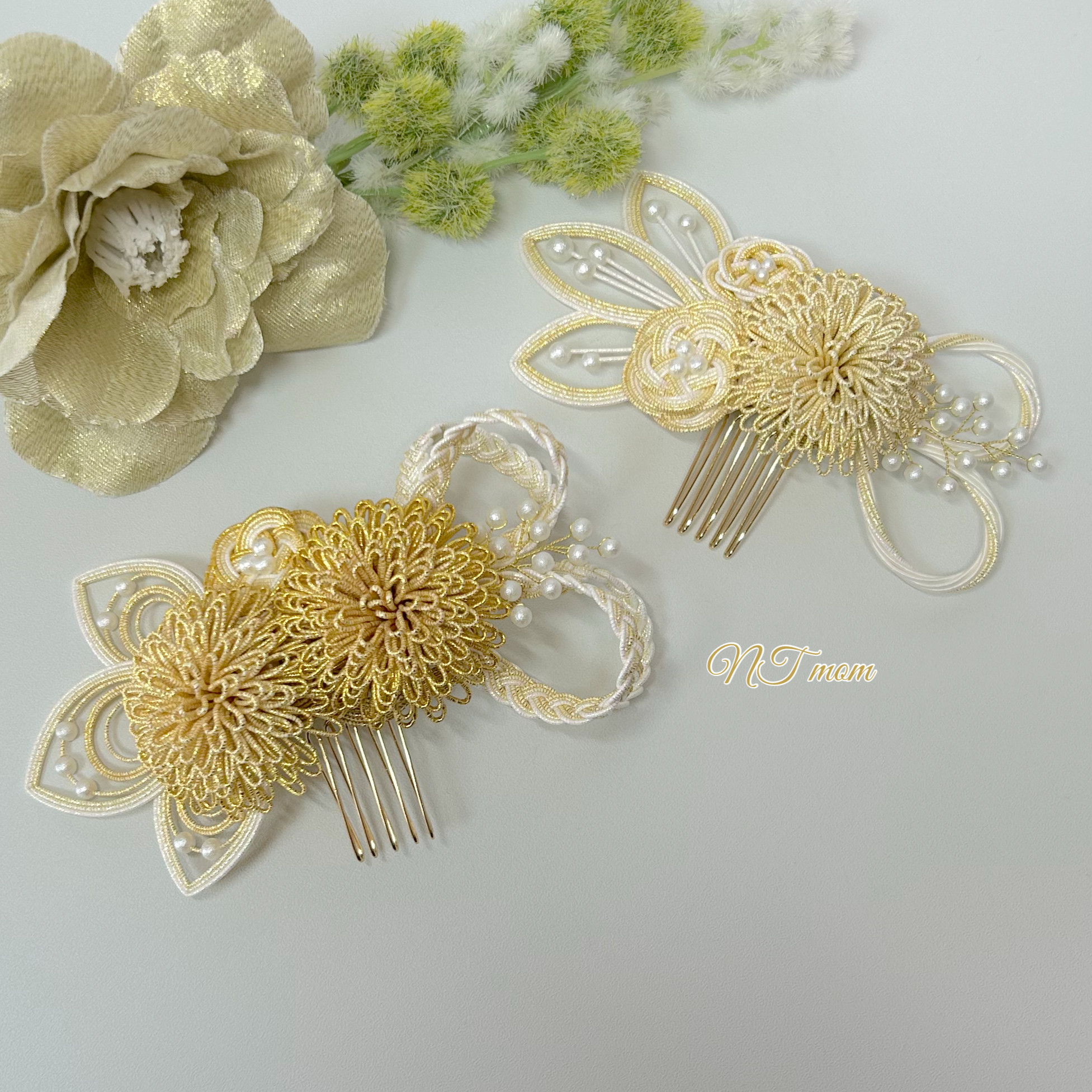 成人式卒業式結婚式・水引髪飾り2点セット・ゴールド