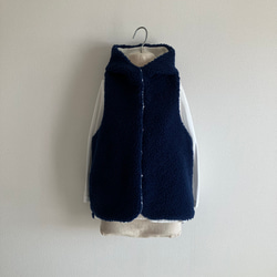 ボア×フリース　フードベスト　ブルーネイビー×オフ 7枚目の画像