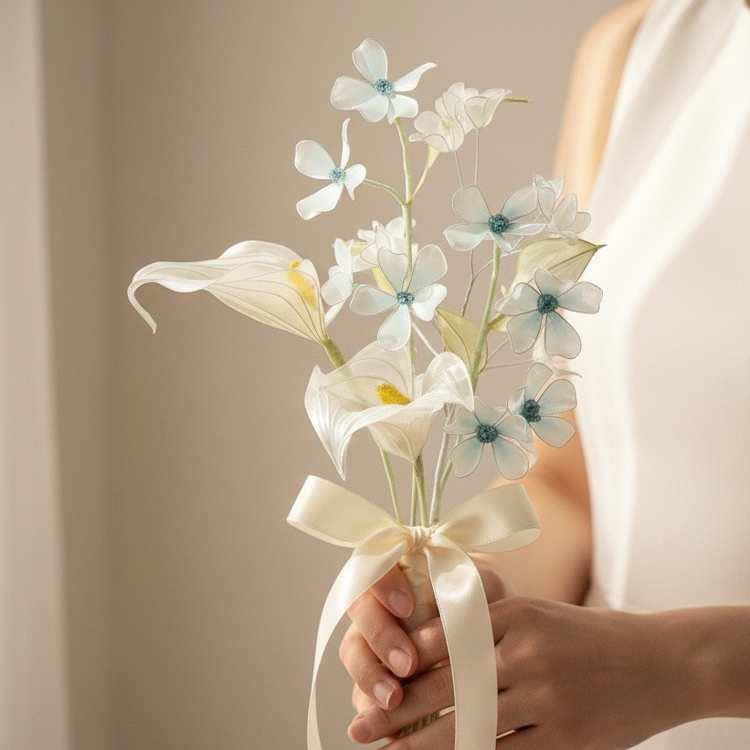 【お得なブーケ】ブルースターとカラーのブーケ　5本セット  b2038