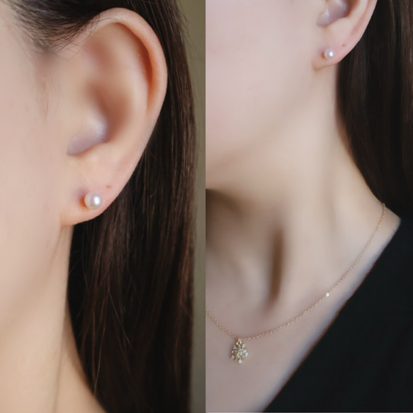 【2way】淡水パール  ジルコニア 輝く 雪の結晶 ネックレス ピアス イヤリング セット クリスマス ギフト 誕生日 6枚目の画像