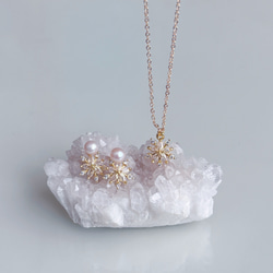 【2way】淡水パール  ジルコニア 輝く 雪の結晶 ネックレス ピアス イヤリング セット クリスマス ギフト 誕生日 3枚目の画像